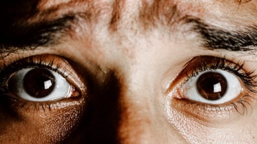 extreme close up photo of frightened eyes